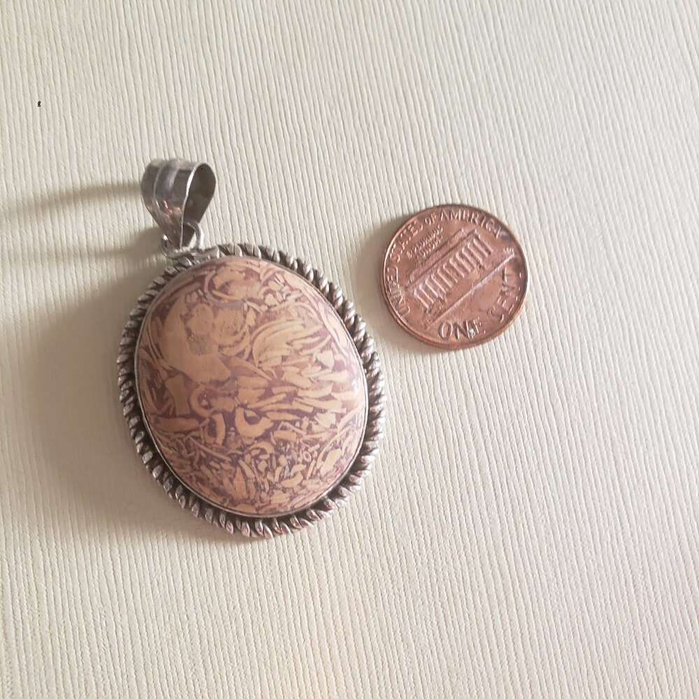 Sterling Brown Matte Chrysanthemum Stone Pendant - Picture 5 of 5